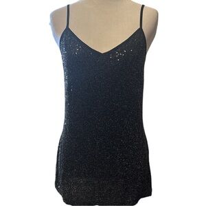 Express brand, black sequin adjustable strap, camisole, longer length, medium